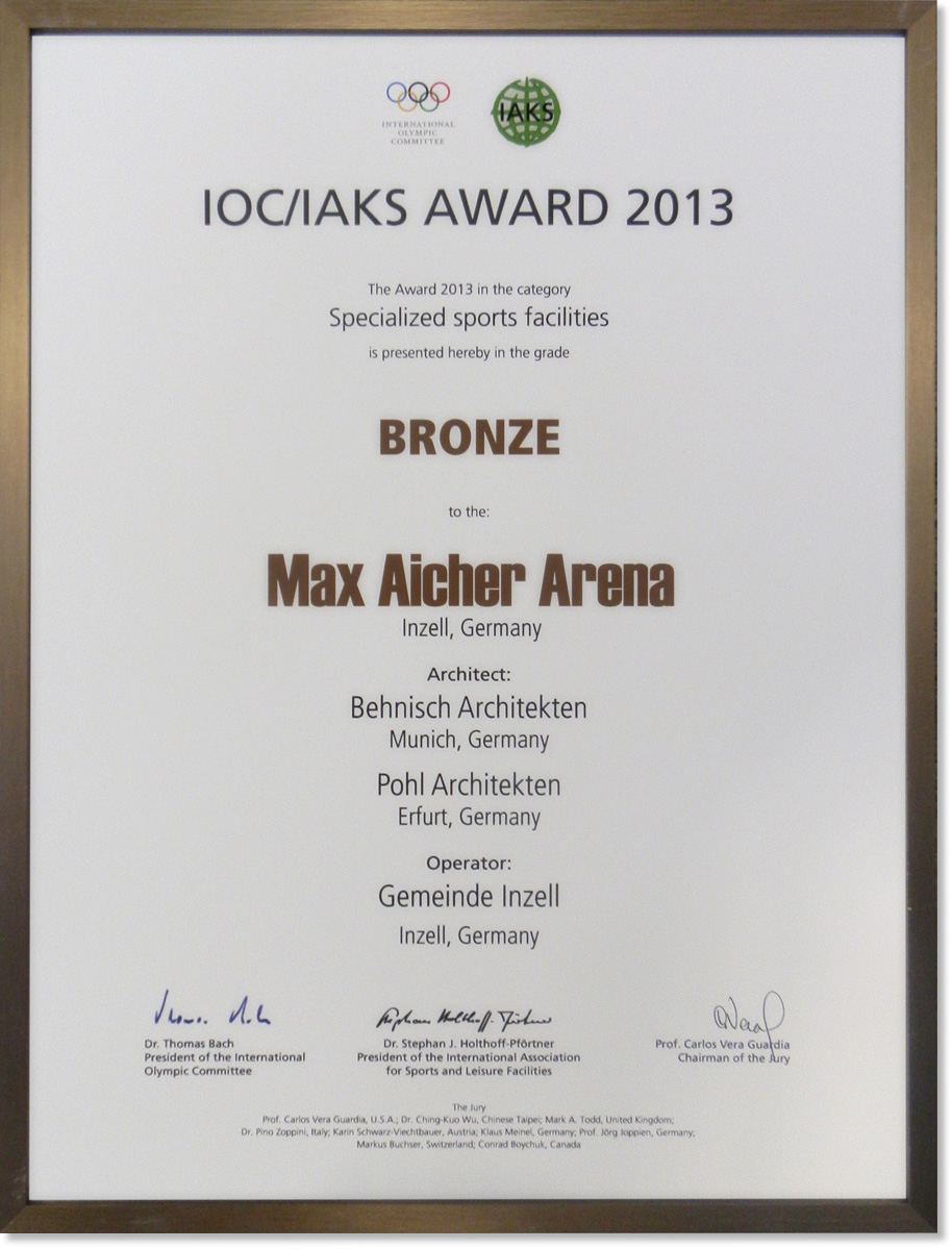 IOC/IAKS Award für die Max Aicher Arena